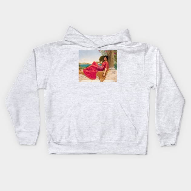 Leaning Against a Column by John William Godward Kids Hoodie by Classic Art Stall